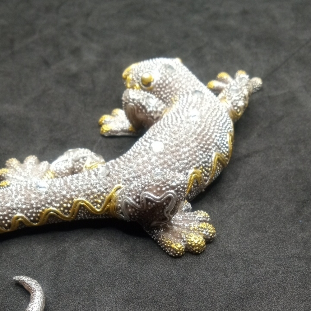 Gray and Gold Reptile Figurine with Sparkling Gems - Picture 7 of 16